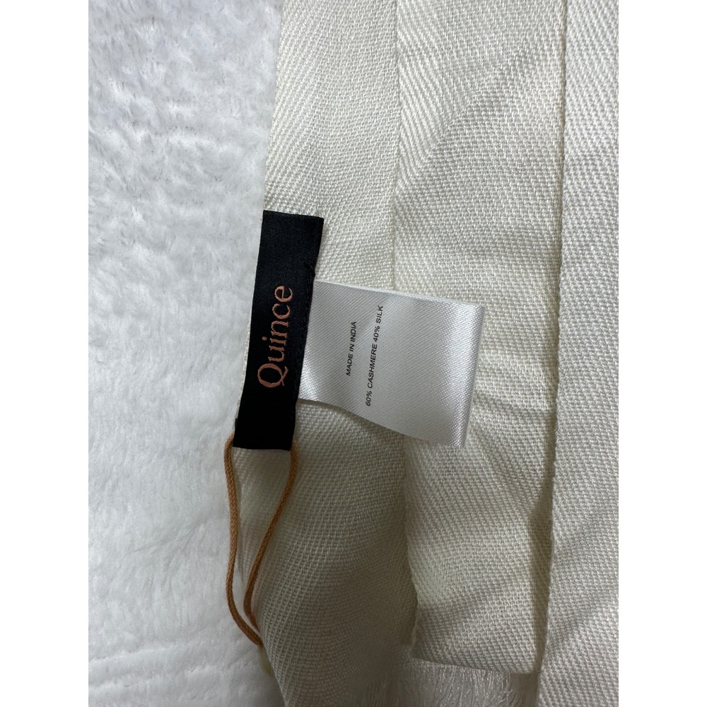 Quince Scarf Womens OS Cream Cashmere Silk Blend Frayed Edge Luxury Wrap - Picture 2 of 6
